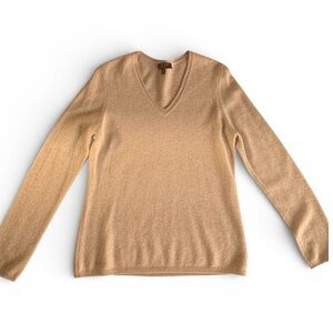 Charter Club 100% Cashmere Luxury V-Neck Sweater L Camel Tan Soft Knit Classic